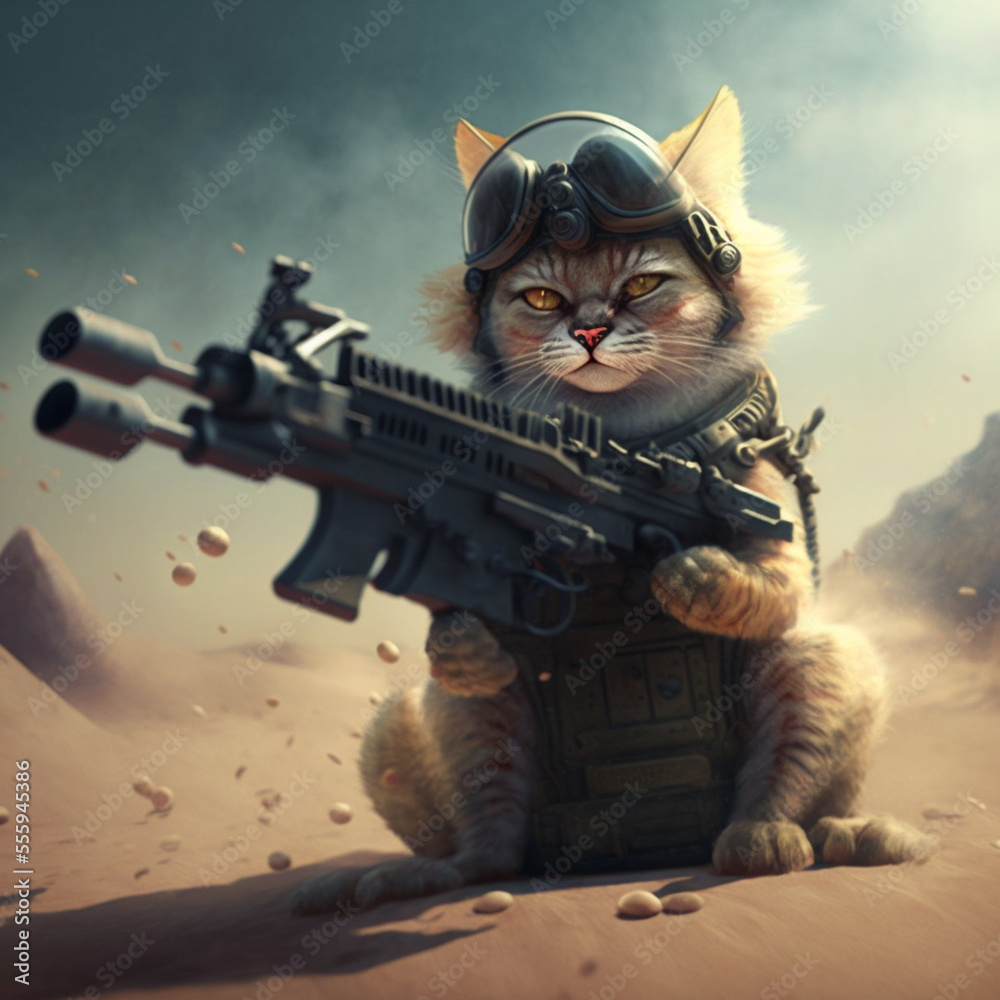 Armed and very cool cats in cool gear,generated by artificial