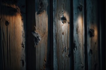 Poster -  a wooden wall with a light on it and a bird's nest on the wall next to it. Generative AI