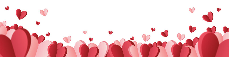 Wall Mural - Festive background with paper hearts on a transparent background. Background for valentine's day. Paper hearts. PNG image