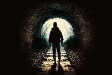 Scary Sewer Tunnel With Man Silhouette