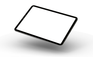 blank screen realistic tablet frame, rotated position, side view, top view. the tablet is at differe