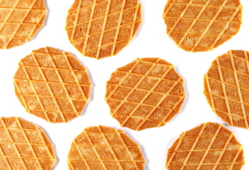 Wall Mural - Waffle biscuit with butter isolated on white, top view
