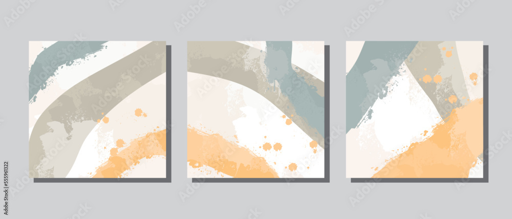 Set 3 illustration vector EPS print hand draw painted abstract shapes ...