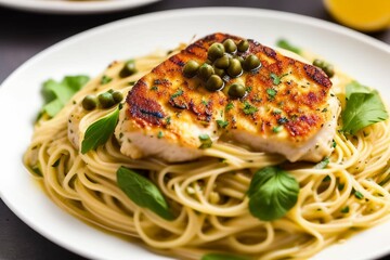 Wall Mural - Chicken Piccata with angel hair noodles