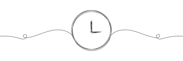 Wall Mural - Continuous one line drawing clock icon with doodle handdrawn style. Self drawing