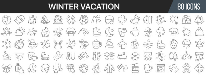 Poster - winter vacation line icons collection. big ui icon set in a flat design. thin outline icons pack. ve