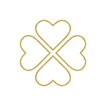 Illustration Of Four Leaf Clover With Golden Outline, Which Represents Good Luck And Happiness. Perfect For Symbols, Templates, Clip Art, Designs, Concepts, Etc