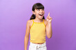 © luismolinero - Little caucasian kid isolated on purple background thinking an idea pointing the finger up