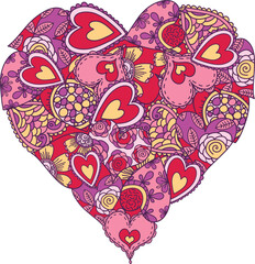 Wall Mural - Big valentines heart with hand drawing little hearts, vector illustration, png