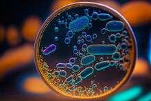 Macro Close Up Shot Of Bacteria And Virus Cells In A Scientific Laboratory Petri Dish. Generative Ai