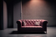 pink leather couch in dark modern stylish room