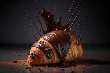 Sticker - a pastry with chocolate on top of it and a chocolate drizzle on top of it.