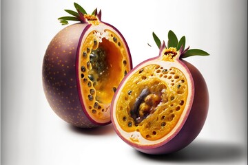 Wall Mural - a cut open passion fruit with a white background and a white background behind it.