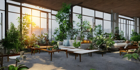 environment living room interior, designer furniture, indoor garden