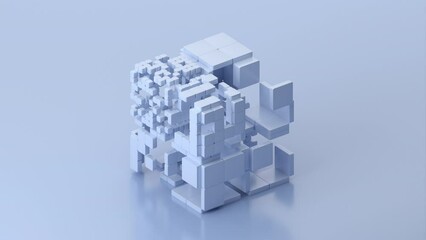 Poster - Abstract 3d animation, rotating cubic structure, 4k seamless looped video