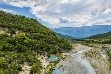 Wall Mural - Aerial view of thermal springs in Canyon Langarica in Albania, Europe, Summer 2022