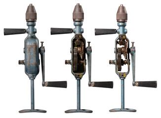 Wall Mural - Crank drill in three different versions. Isolated Background.