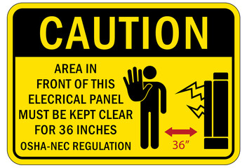 Wall Mural - Electrical panel sign and labels keep away area in front of this electrical panel must be kept clear