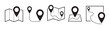 © Cali6ro - Map and location symbols set. Mapping icon collection. Geolocation map path distance. GPS cartography position. Pinpoint, map search, route, navigator. Vector icon.