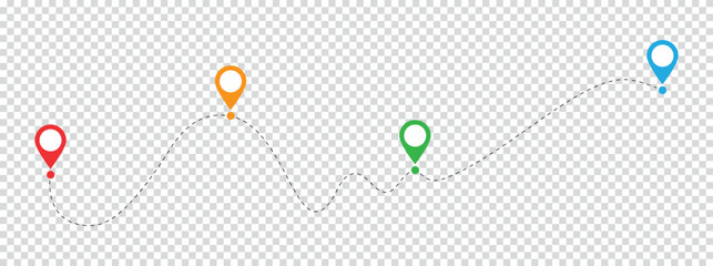 Aufkleber - Line drawing of map location pointers. Map pin or navigation pointer with single line route or way. Vector illustration. 10 eps.