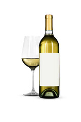 Isolated White Wine Bottle with Blank Label and Gold Foil Capsule Seal and Glass Transparent PNG