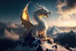 A stunning white dragon on a mountain top whilst overlooking the surrounding landscape.