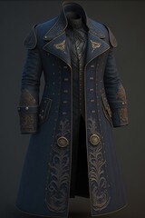 Wall Mural - A beautiful war coat. Featuring long sleeves a dark blue fabric and focuses on a steampunk style.