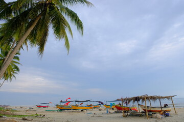 The Bangau Maritime Figureheads. Colorful pattern of traditional fisherman boats in Kelantan, Malaysia.