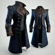 A beautiful war coat. Featuring long sleeves a dark blue fabric and focuses on a steampunk style.