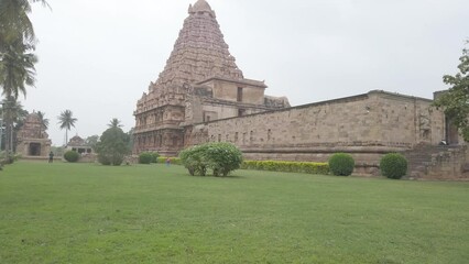 Wall Mural - The Gangaikonda Cholapuram Temple 4K Footage During Raining Day . Jayankondam,  Tamil Nadu, India