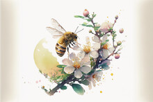 Beautiful Bees Watercolor Illustration Made With Generative AI
