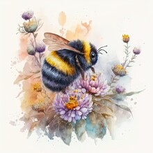 Beautiful Bees Watercolor Illustration Made With Generative AI
