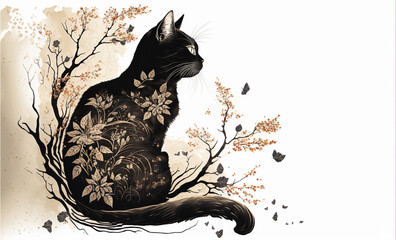 Naklejka na meble Tet Vietnamese lunar new year, 2023 year of the cat zodiac card generative ai