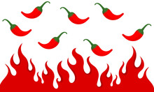 Illustration With A Spicy Theme With A Design Of Red Chilies And A Burning Fire Indicating Spicy And Hot