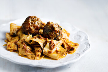 Canvas Print - pappardelle  in meatball bolognese sauce