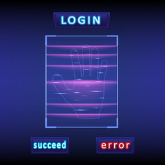Fototapete - abstract background technology
Security by hand-scanning Access the vertical line system with bright light. There are buttons and letters that glow. on a blue gradient background