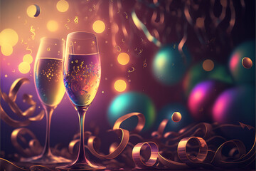 two glasses of champagne, party illustartion, party image, celebration image