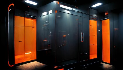 Wall Mural - Futuristic school locker room interior at night ,made with Generative AI