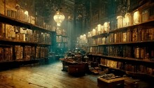 Interior Of Ancient Library ,made With Generative AI