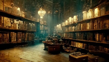 Interior of ancient library ,made with Generative AI