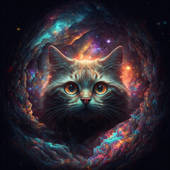 Wall Mural - Epic cinematic portrait of a cosmic cat, Generative AI.