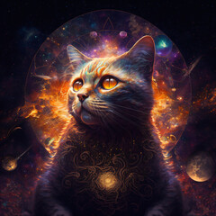 Wall Mural - Epic cinematic portrait of a cosmic cat, Generative AI.