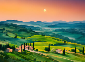 Wall Mural - Tuscany Regional Style Landscape Illustration 6