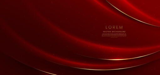 Abstract 3d curved red shape on red background with lighting effect and sparkle with copy space for text.