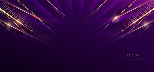 Abstract elegant dark purple background with golden  lighting effect sparkle. Luxury template design.