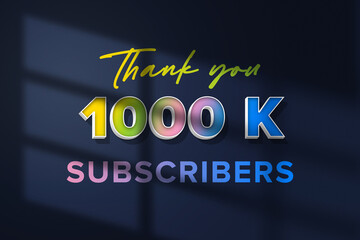 1000 K subscribers celebration greeting banner with 3D Extrude Design