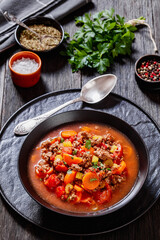 Wall Mural - Hamburger Soup with barley and vegetables in bowl