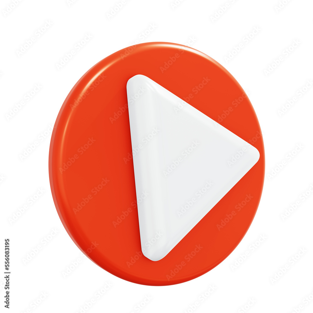 Red play button or video player icon in perspective view, 3D render ...