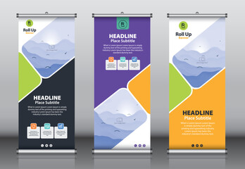 Wall Mural - Roll up banner design template vector, abstract background, modern x-banner, rectangle size