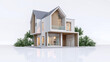 Architecture 3d rendering illustration of modern minimal house on white background